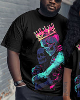 Couple's Plus Size Embrace Skull Print Round Neck Short Sleeve T-Shirt